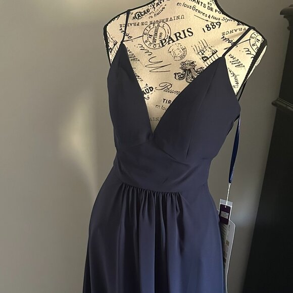 NWT MADELINE GARDNER MORILEE NAVY CHIFFON DRESS - SIZE 4 (STYLE 21597) - Picture 2 of 10